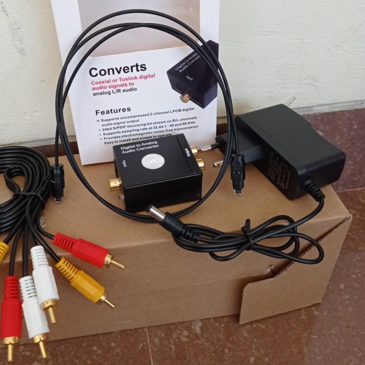➬ PAKET Converter Optik Audio to RCA + Kabel Optic Toslink dan Kabel RCA 3 to 3 untuk TV Ke Speaker