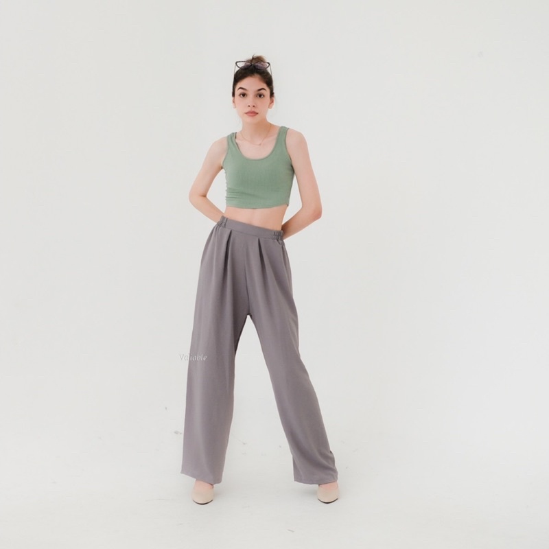 (M-XXL) Highwaist Basic Flowy Wide Pants Pallete 1
