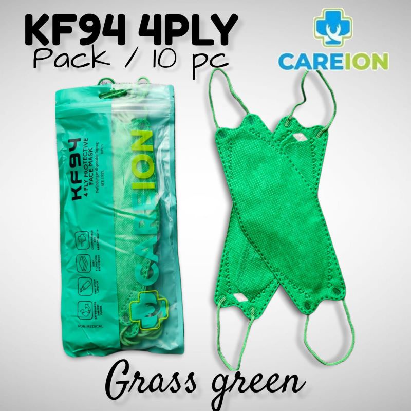 READY MASKER KF KF94 CAREION CARE ION GRASS GREEN HIJAU DAUN ISI 10 LBR PER PACK