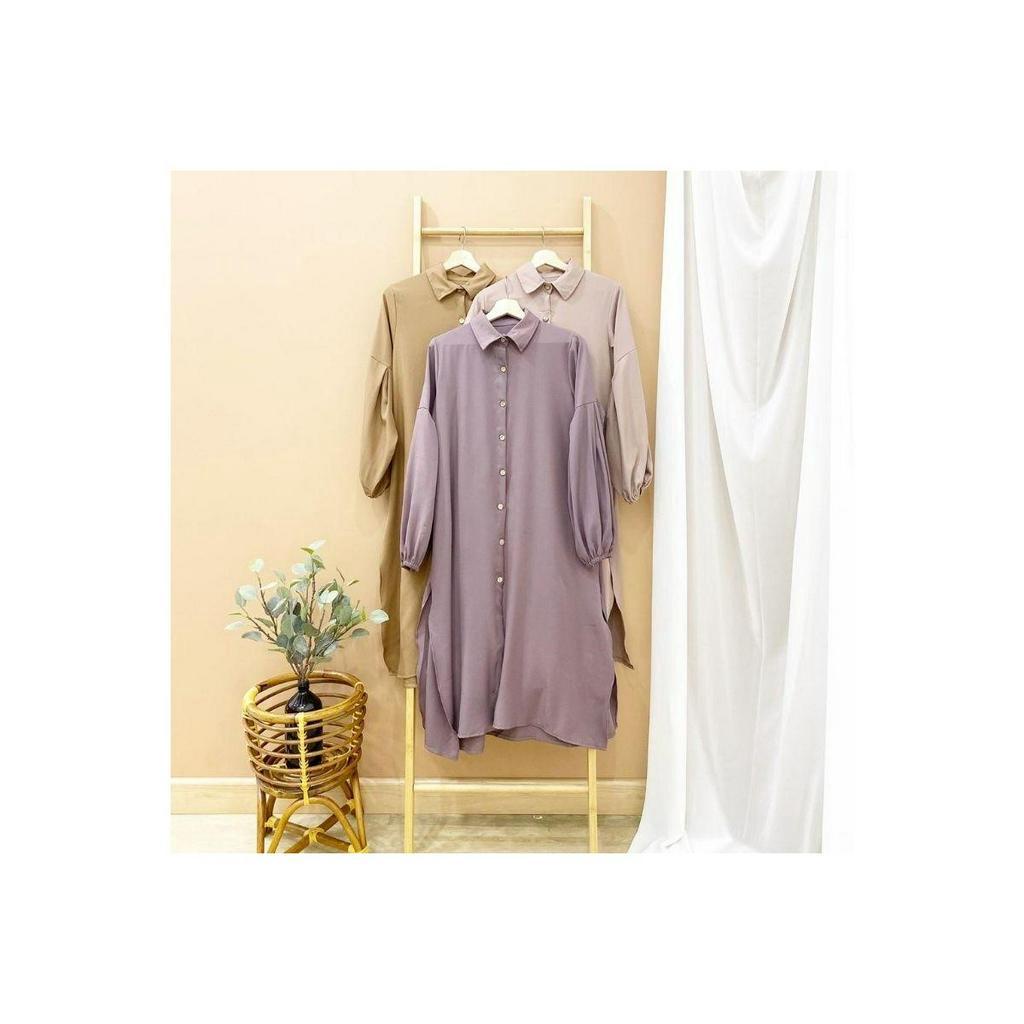 Tunik Wanita Polos Bahan Shakila Twill Tangan Balon Kekinian