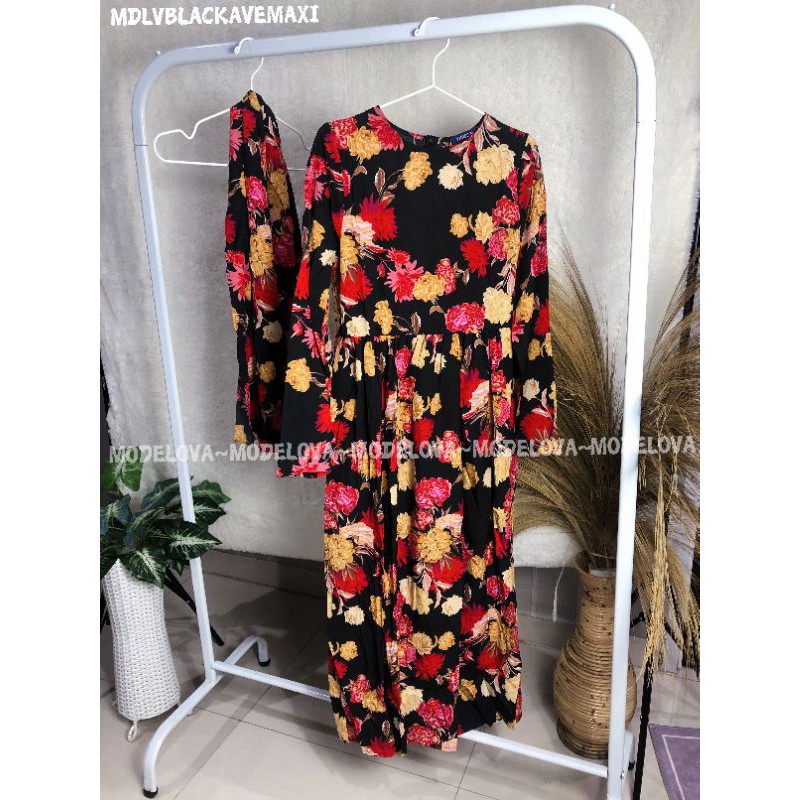 MDLV ~ BM 51174 BLACK AVE MAXI (FREE SYAL)// LONG DRESS // GAMIS IMPORT // FASHION IMPORT