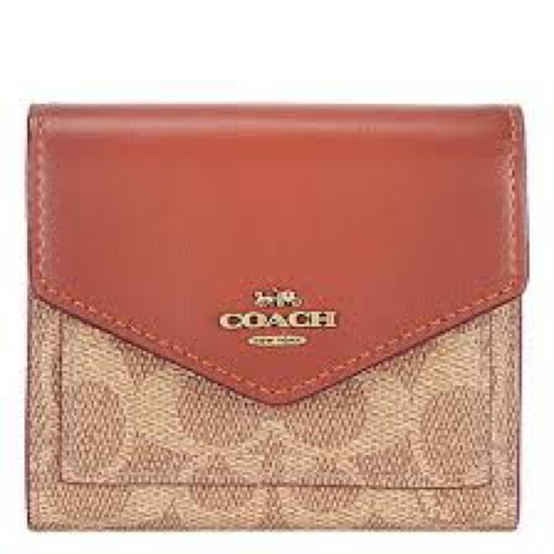 Coach Small Wallet In Signature Canvas With Floral Bow Dark Brown