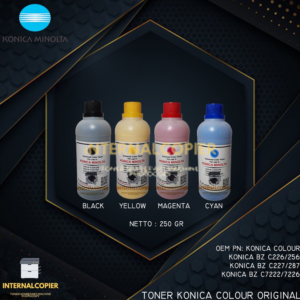 TONER MESIN KONIKA MINOLTA WARNA BIZHUB C226 256 C227 257 C7222 7226 HITAM KUNING MERAH BIRU