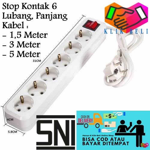 Stop Kontak 2 / 3 / 4 / 5 / 6 Lubang Original SNI Colokan Cok Listrik Full Tembaga Panjang Kabel 1.5 Meter / 3 Meter / 5 Meter / 10 Meter