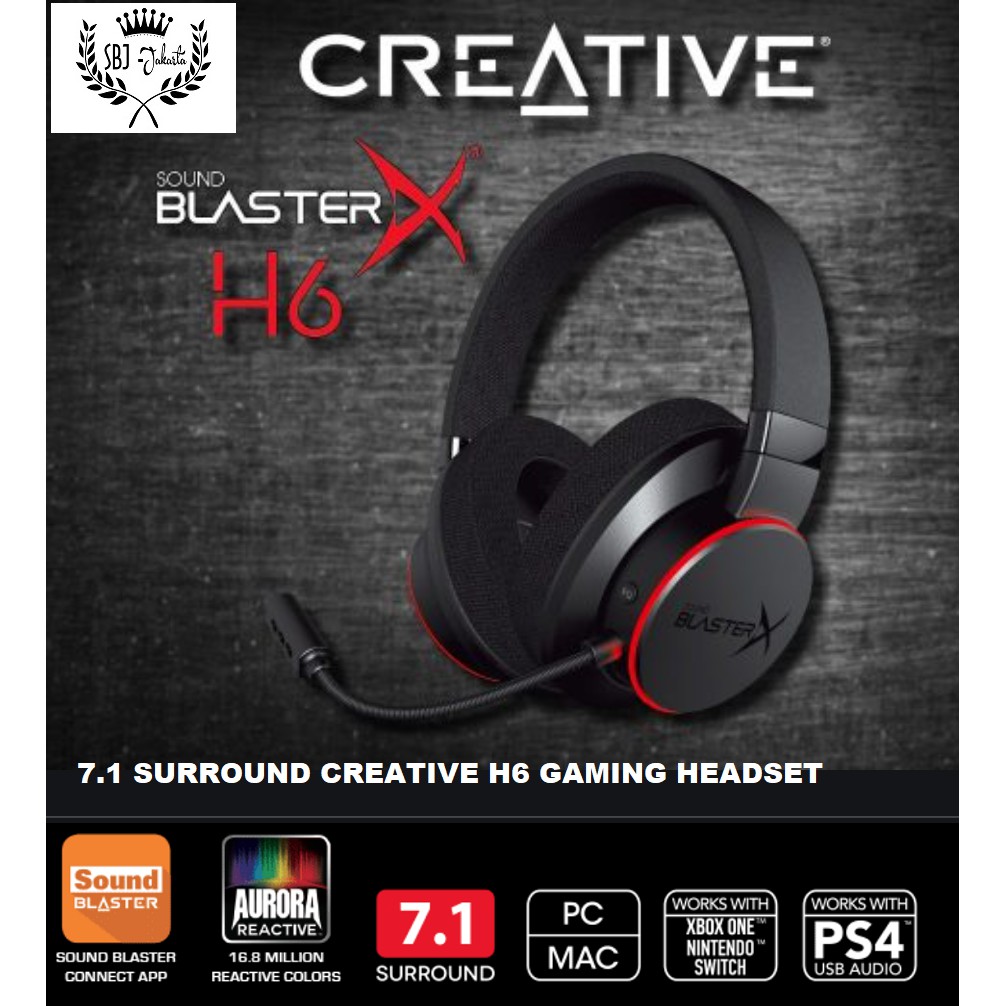 Creative Sound BlasterX H6 USB Gaming Headset Headphone 7.1 Surround EQ Mode - Scout Mode