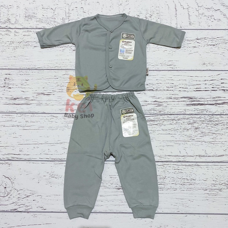 Fluffy Baju Bayi Newborn Set Panjang Bis Abu - Baju Bayi Newborn Set - Baju Tidur Bayi Laki Laki Perempuan