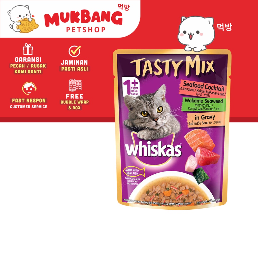 Whiskas Tasty Mix 70 Gram Snack Kucing Basah Cemilan Camilan Kucing Tuna Chicken Salmon Wiskas Sachet Pouch Cat Food Kucing