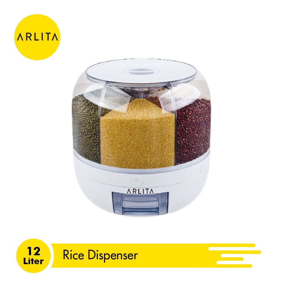 ARLITA ARD-1210 Rotating RICE &amp; GRAIN DISPENSER Wadah Penyimpanan Beras, Sereal, Kacang - Kacangan, Biji - Bijian Putar 360 °