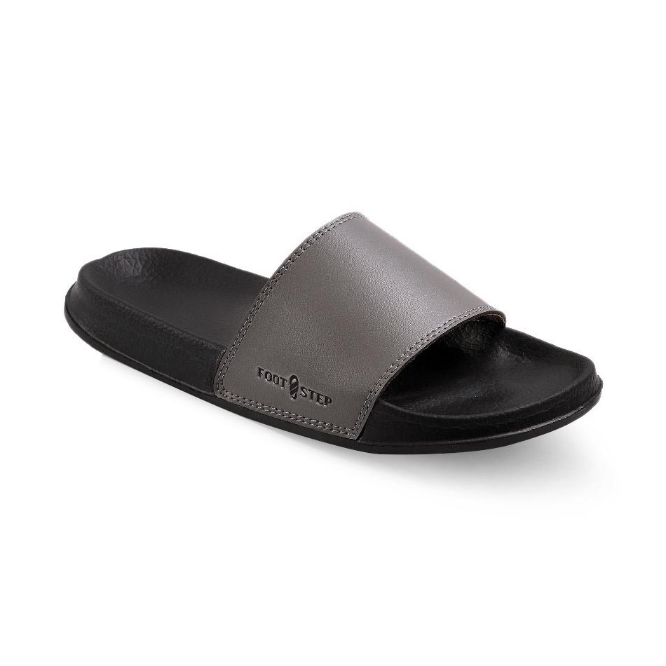 PORTO GREY ORIGINAL x FOOTSTEP Sandal Casual Hitam Abu-Abu Pria Sendal Slide Jalan Santai Harian Slippers Hangout Main Kondangan Lebaran Slop Selop Karet Anti Slip Premium Slip On Remaja Dewasa Flip Flop Kerja Formal Sport Footwear Keren Terbaru Kekinian