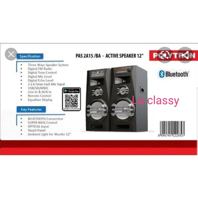 SPEAKER ACTIVE POLYTRON PAS-2A15 BLUETOOTH