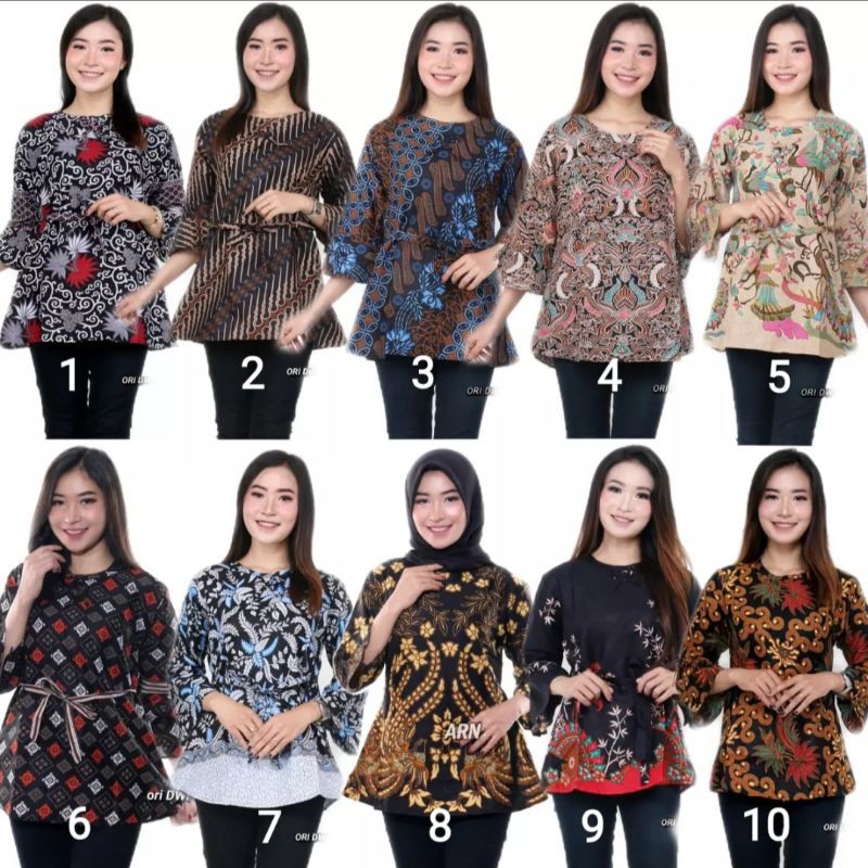 RUZZA Blouse Batik Atasan Wanita Remaja Modern Seragam Kantor Blus Cewek Lonceng Size M L XL