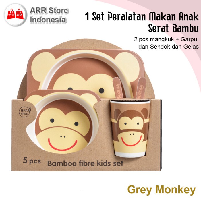 Tempat makan Bayi Gift Babiesfirst Bamboo Feeding Set Tempat Alat Makan Anak Bayi Monkey