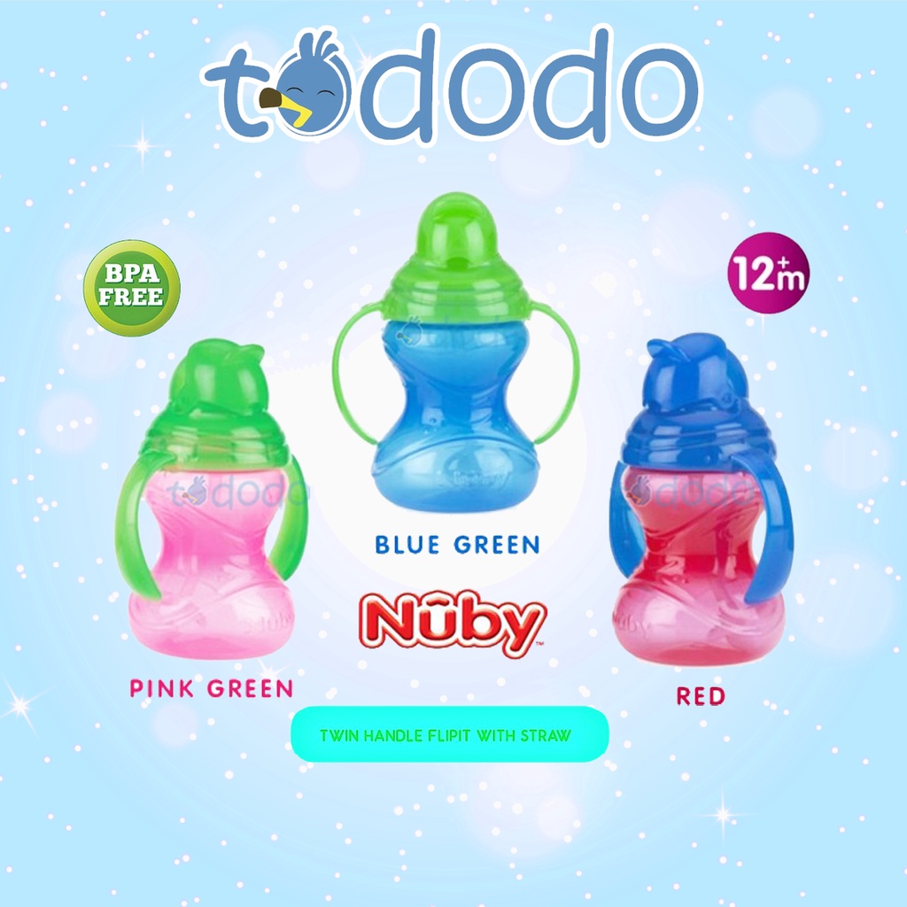 Botol Minum Anak Nuby Twin Handle Flip With Straw 12m+ 300 ml