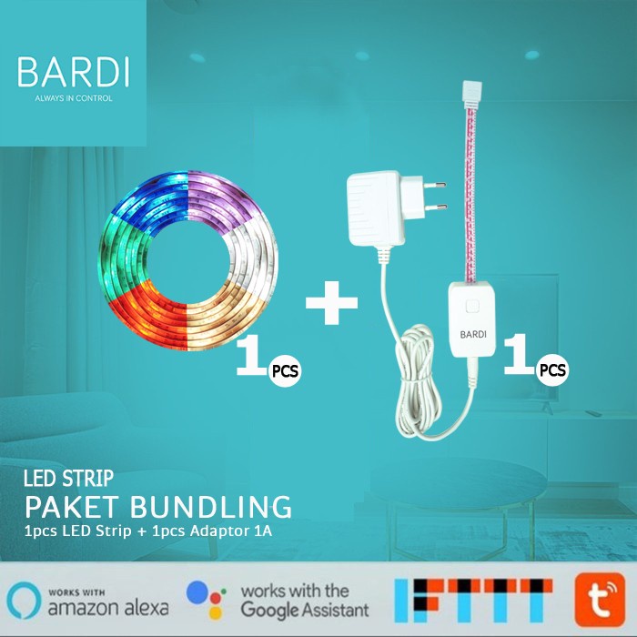 BARDI Bundling 1 LED Strip RGBWW Wifi 2m &amp; Adaptor 4m 1A - Lampu LED
