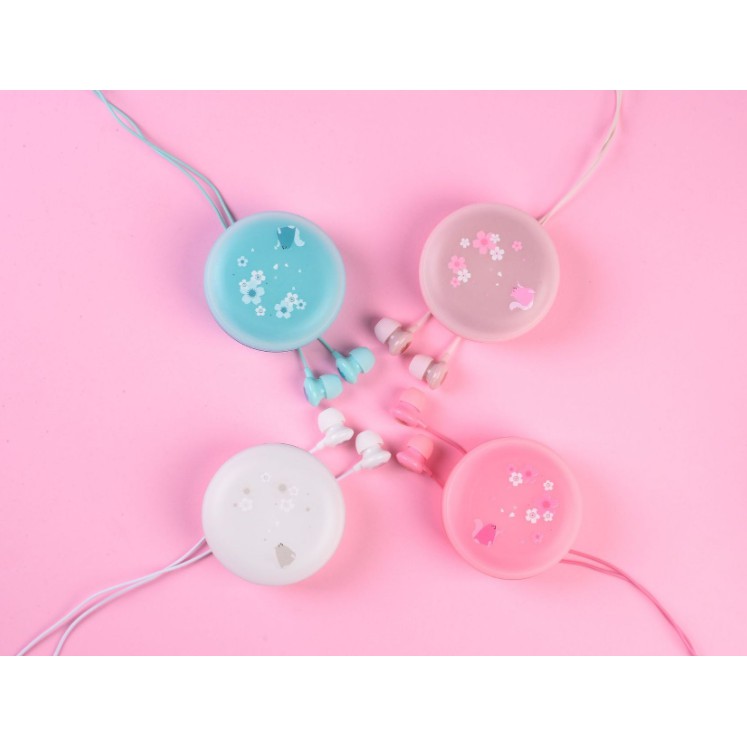 [E-162] Headset Earphone Motif Gambar Bunga SAKURA / Wadah Earphone Motif SAKURA Elegan Simple Unik