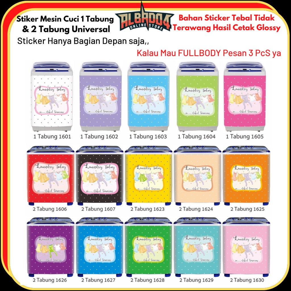 Stiker Mesin Cuci 1 dan 2 Tabung LAUNDRY Today