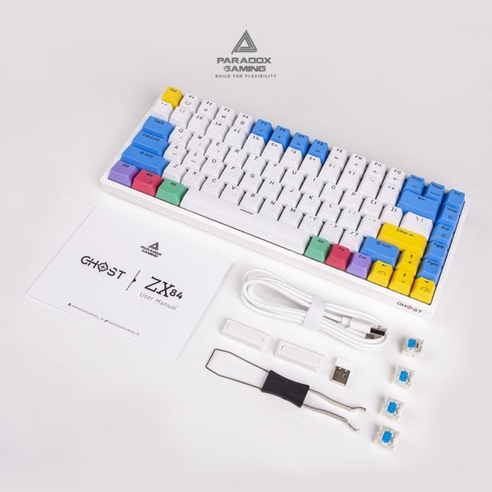 PARADOX GAMING KEYBOARD GHOST ZX-84 WHITE CASE / CHALK / BT 5/ RGB - BLUE