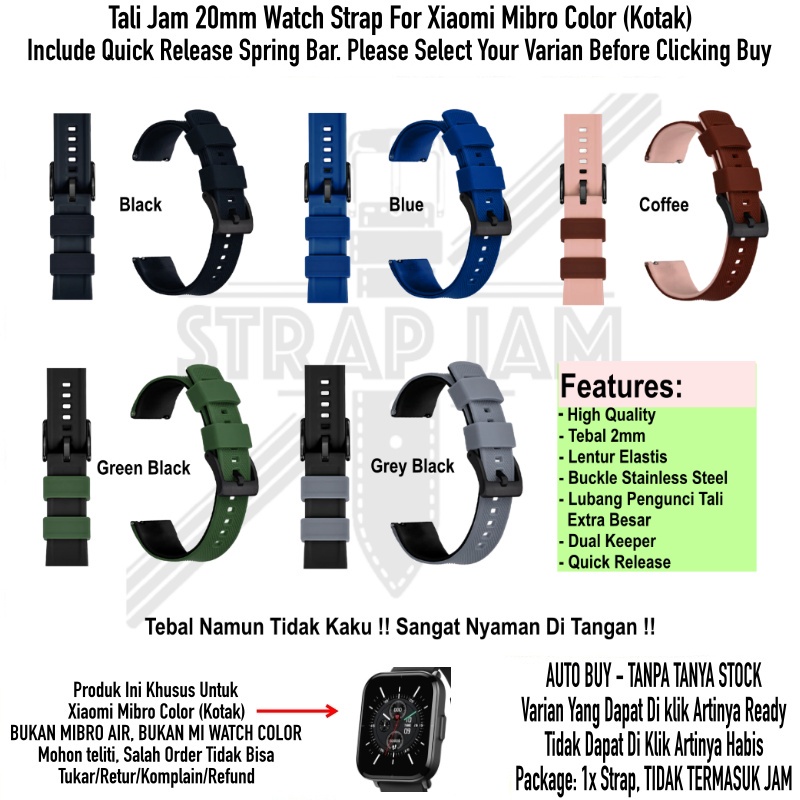 HNN Tali Jam Tangan Xiaomi Mibro Color - Strap 20mm Rubber Lentur Dual Keeper