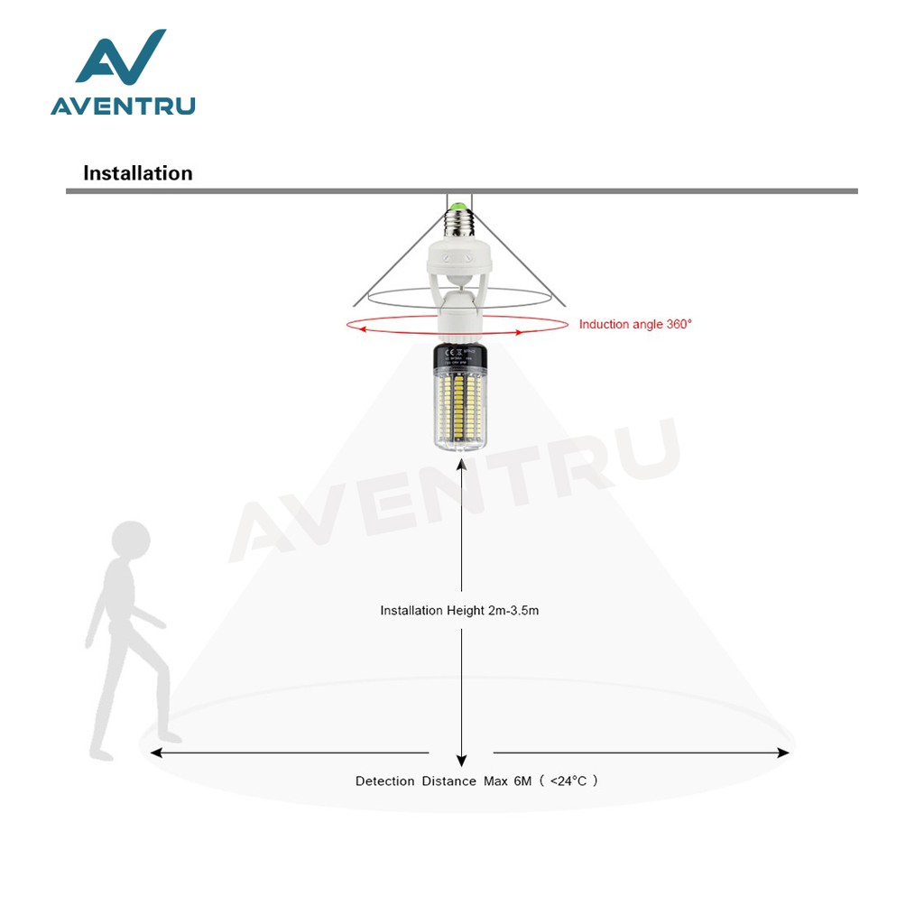 Smart Fitting E27 Lampu Bohlam dengan Infrared PIR Motion Sensor Gerak