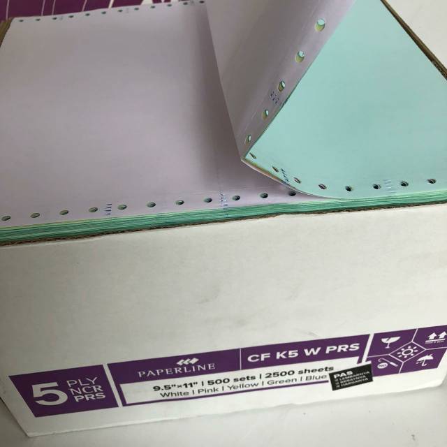 

continuous form K5 PRS Paperline 9.5" x 11" kertas komputer 5 PLY bagi dua