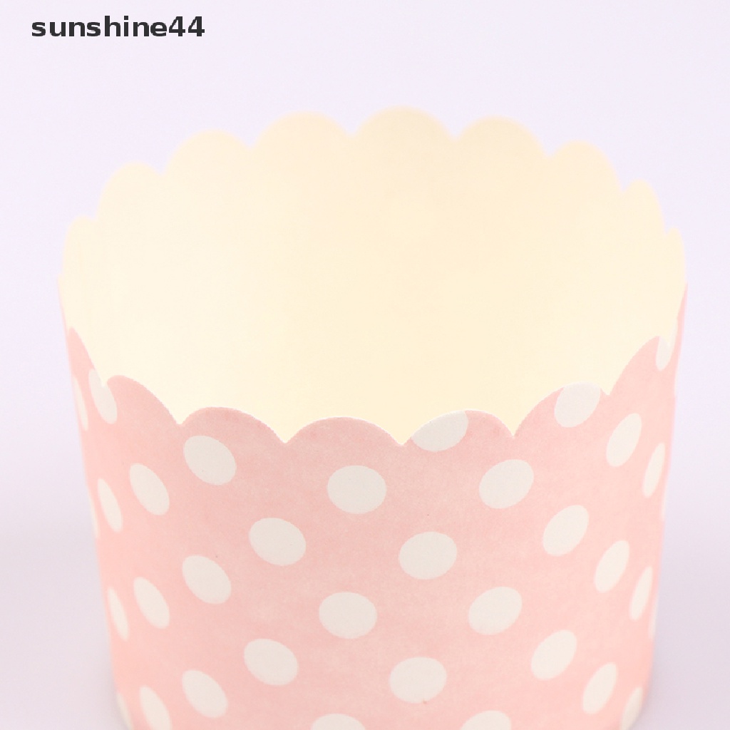 Sunshine 50pcs Kertas Pembungkus Cupcake / Muffin Motif Garis / Polkadot Warna-Warni