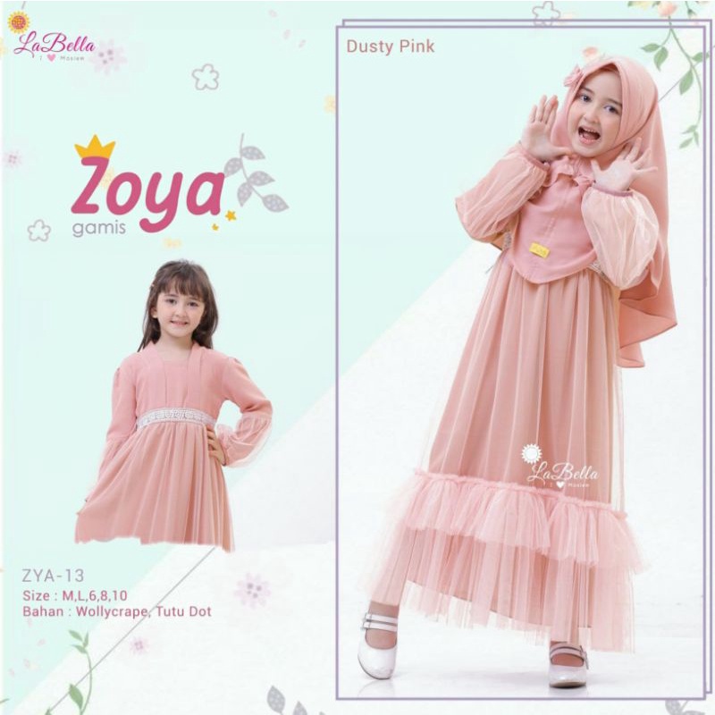 Gamis Pesta Anak Perempuan Tutu Wollycrepe Dusty Pink Zoya Labella