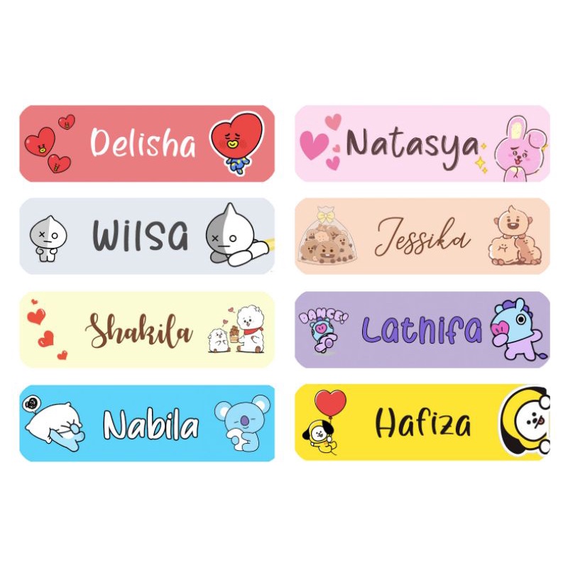 Stiker Label Nama Anak Custom Waterproof - BT21