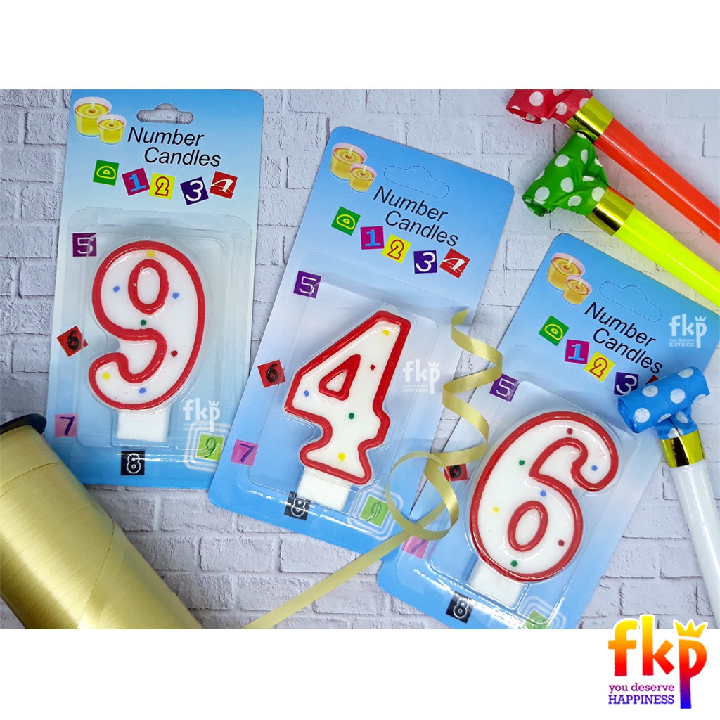 FUN KIDS PARTY Lilin Angka Putih / Lilin Besar Angka Satuan Putih Garis Merah / Lilin Ulang Tahun