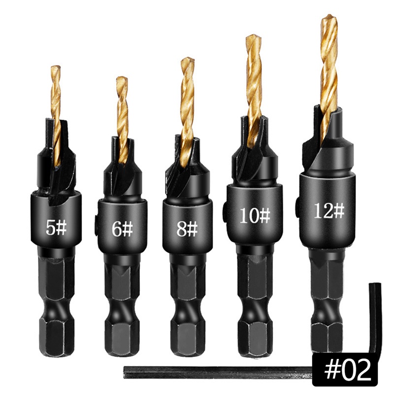 TK 4/5Pcs Wood Plug Cutter Drill Cutting Tool Drill Bit Set Drilling Pilot Holes For Screw Sizes #5 #6 #8 #10 #12 With a Wrench