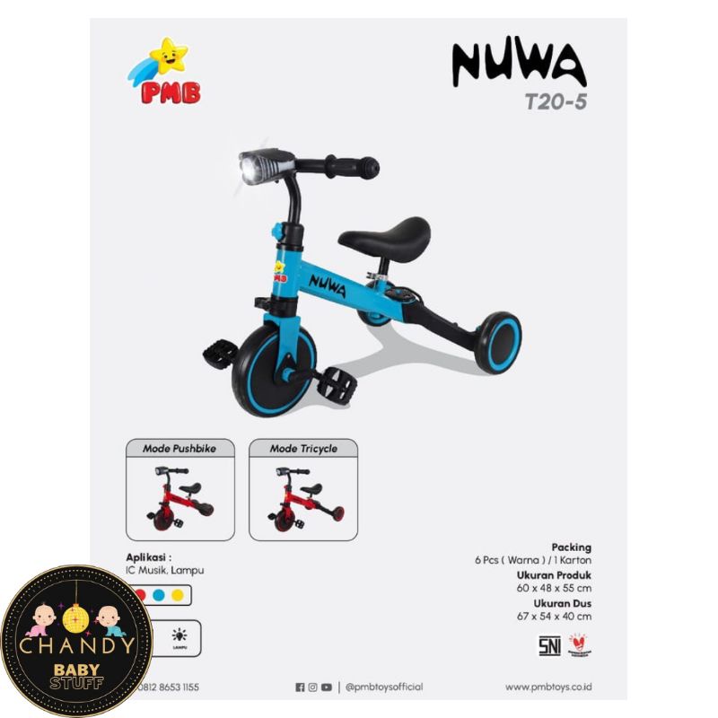 BALANCE BIKE PUSH BIKE ANAK TRICYCLE PMB NUWA T20-5