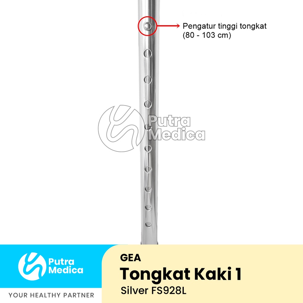 Gea Tongkat Kaki 1 Lengkung FS928L [Silver] / Alat Bantu Jalan / Terapi Berjalan / Walking Stick