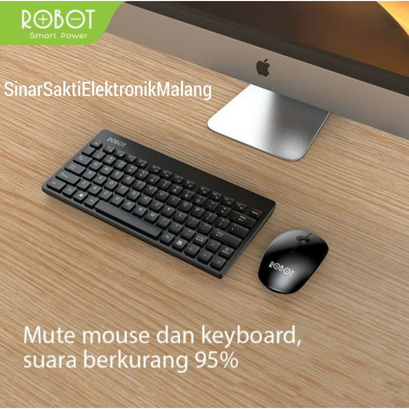 Robot Keyboard dan Mouse Wireless Set Combo Mini Hitam Silent Click