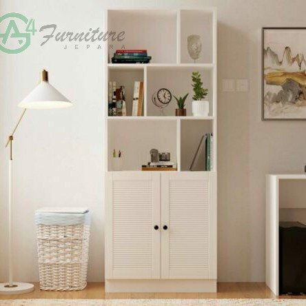 Lemari Buku Minimalis Rabi Duco Putih - Kayu Mahoni