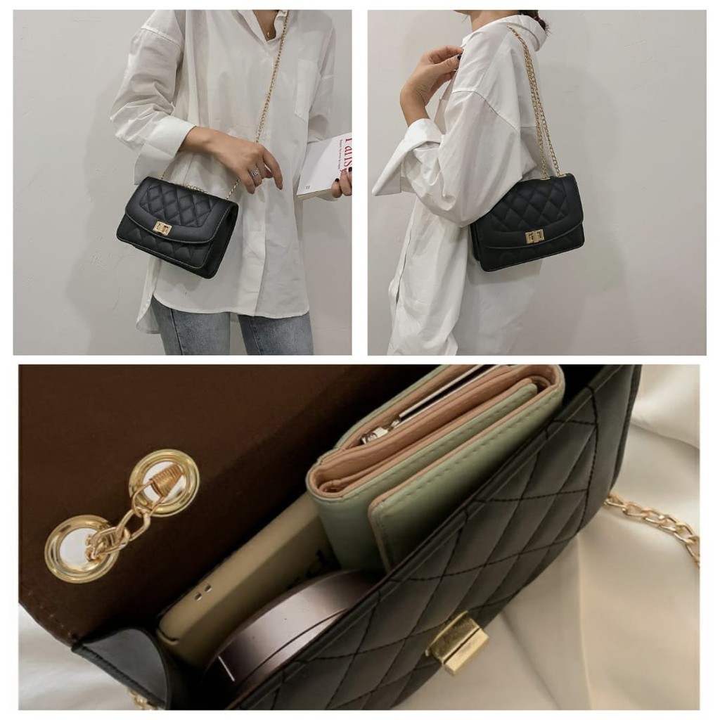 TAS PESTA WANITA KOREA RANTAI TA240B5 DIOCA KULIT HITAM IMPORT FASHION MURAH PREMIUM BATAM SELEMPANG