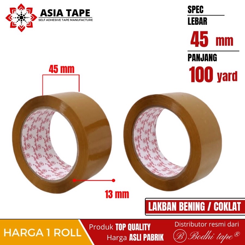 Lakban bening coklat 45mm 100yard bodhi tape