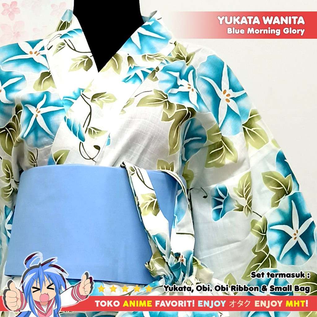 Yukata Kimono Wanita : Blue Morning Glory