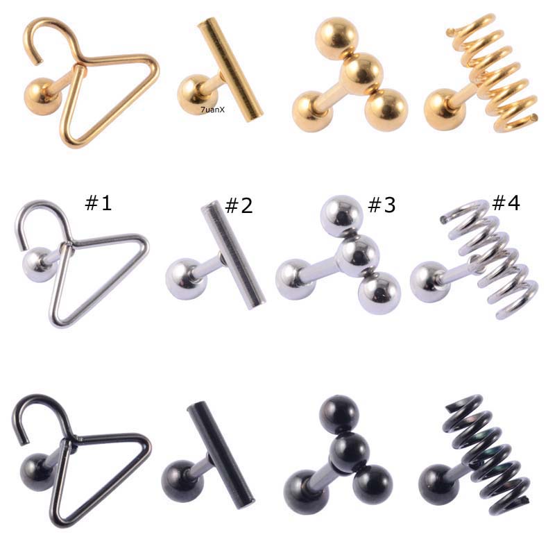 1 Piece Spring Hanger Shape Stainless Steel Helix Upper Lobe Piercing Earrings Stud