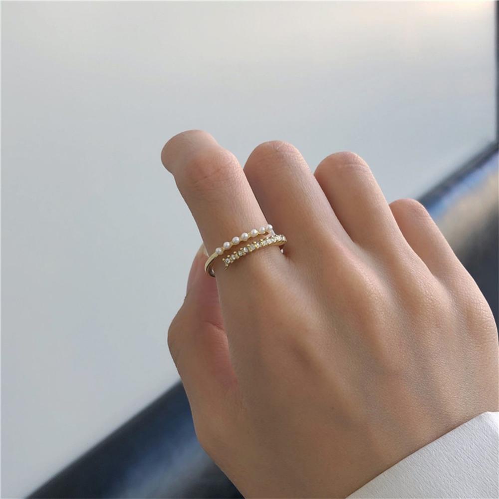 Timekey Cincin Terbuka Adjustable Hias Mutiara Imitasi Gaya Korea Untuk Wanita A4K2