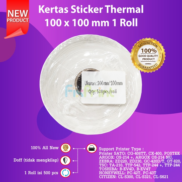 Kertas Resi Label Thermal Barcode Roll 100x100mm isi 500 Pcs Label Sticker Thermal 100mm x 100mm Roll Isi 500pcs Kertas Stiker Label Barcode Direct 100x100m Isi 500 pcs