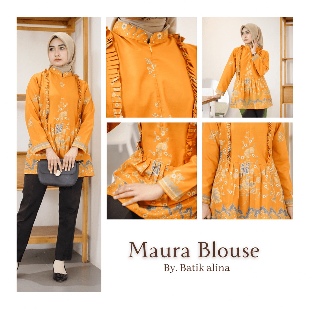 Batik Alina Maura Blouse Baju Batik Wanita Modern S M L XL XXL Atasan Batik Modern Batik Kerja Wanita