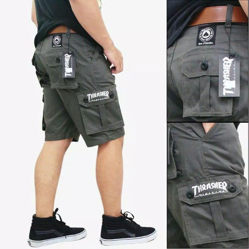 Celana Pendek Cargo Pria Gunung PDL Army Doreng Motif Mma Casual-GRAY