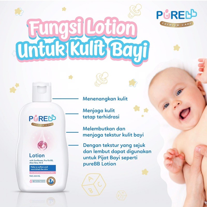 PURE BB BABY LOTION Bayi 200 ML Premium Care dengan Vit E &amp; B5 - EXP MEI 2025