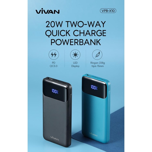 NEW~Powerbank VIVAN VPB-M10 / VPB-X10 10000 mAh Power Bank Original Fast Charging 18W QC3.0 PD 2 Input 3 Out