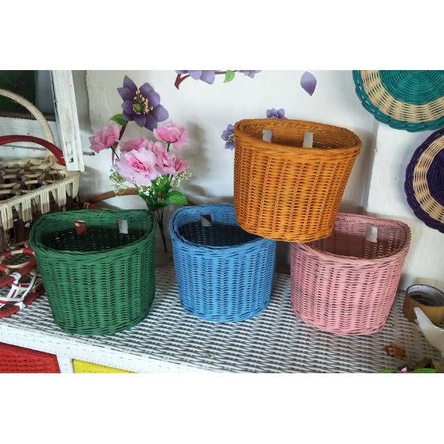 KERANJANG SEPEDA ROTAN ONTEL / MINION [ Kotak Warna - Warni ]