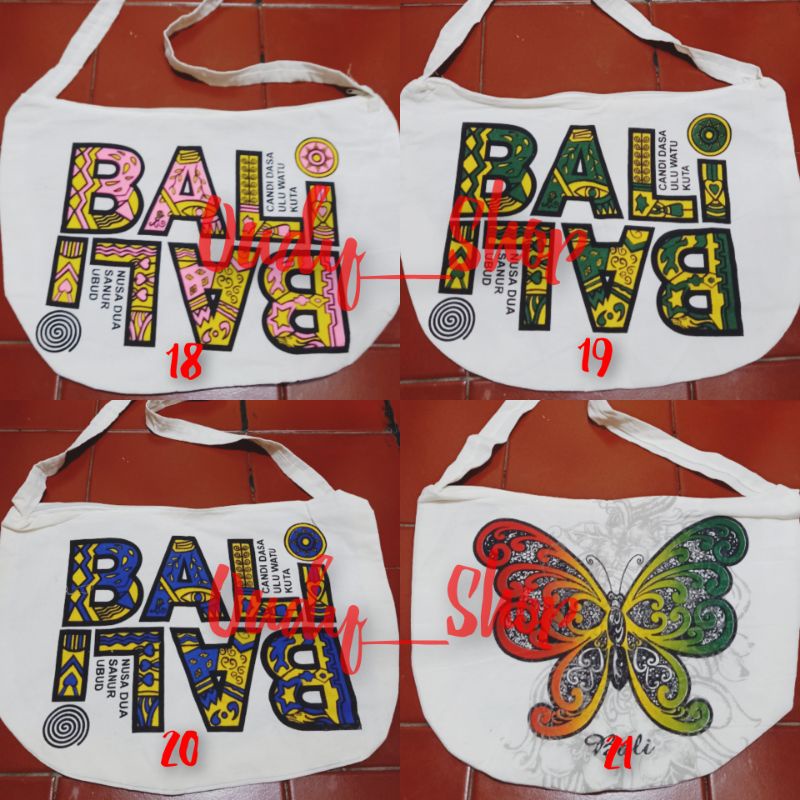 Tas Selempang Kanvas Putih/Bali Slingbag/Tas Slempang Kain Blacu Etnik Bali/Tas Kuliah