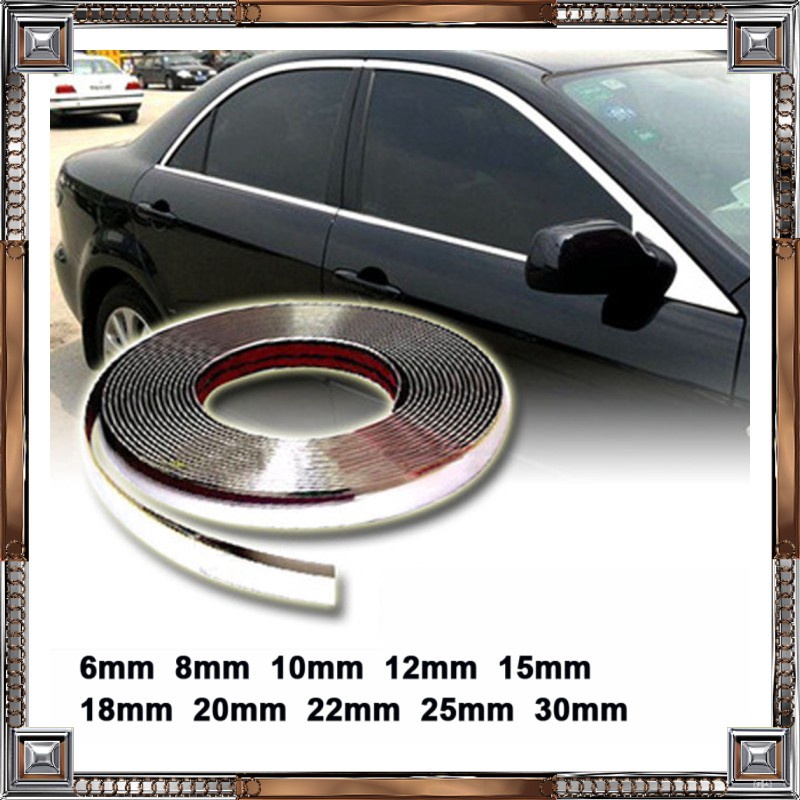 GS8 6mmx15M Lis Dekorasi Interior Eksterior Mobil Moulding Chrome Trim Strip QEEPY C3578 - Silv