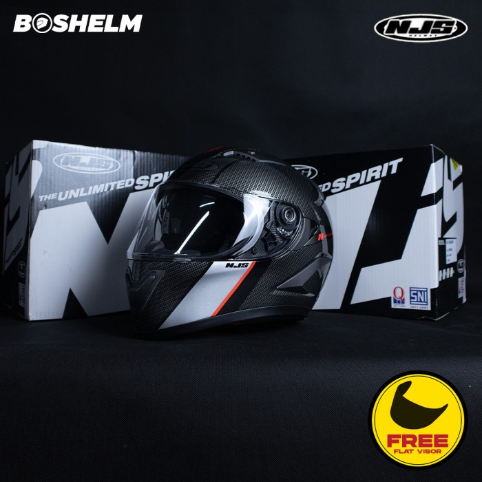 Helm NJS Shadow 814 MOTIF CARBON BLACK GLOSSY RED Helm Full Face SNI