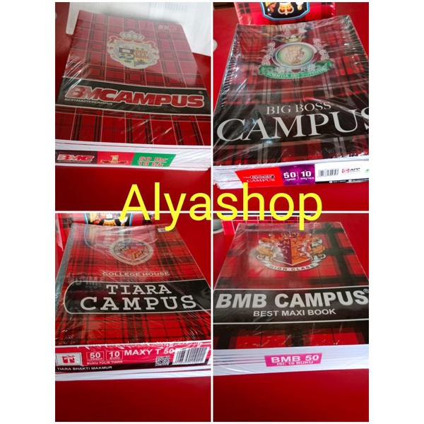 Buku Tulis Campus BMC, BMB, TIARA dan BIG BOSS isi 50 Lembar ( 1pak isi 10 buku)