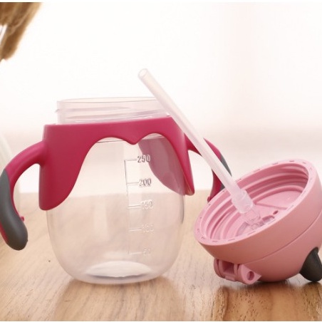 Botol Minum Anak Sedotan @250ml Karakter Kucing Tutup Clip