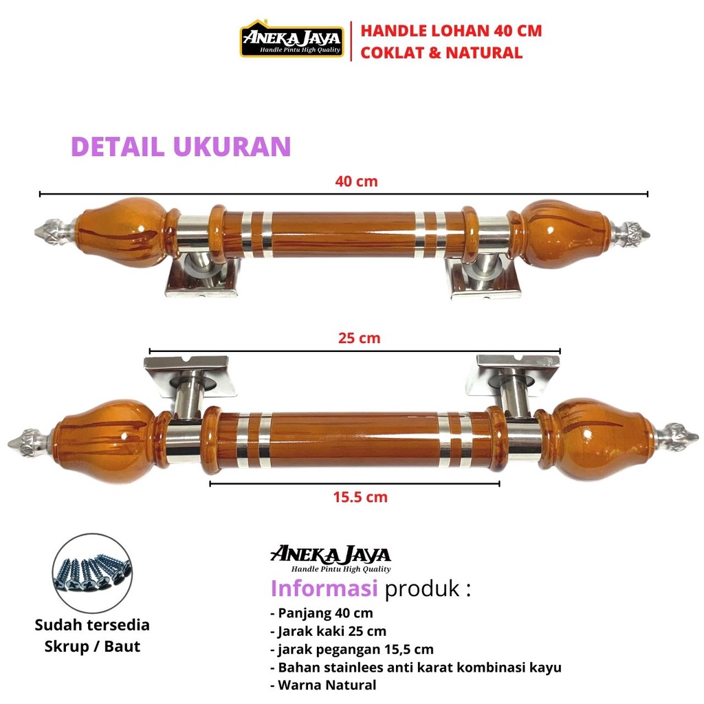 1 set kunci gagang pintu rumah  panjang 40 cm / handle pintu / kunci pintu / handel pintu / pegangan pintu/ tarikan pintu